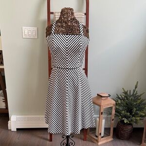WHBM Black and White Striped Strapless/ Halter Dress